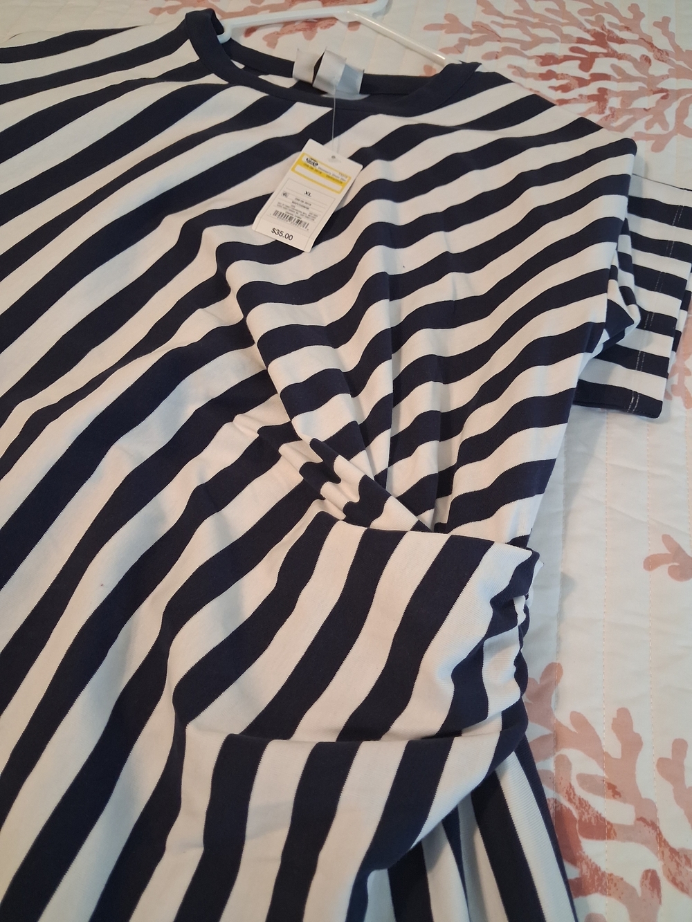Rosie Assoulin Navy and White Striped Twist-Front Kids Tee